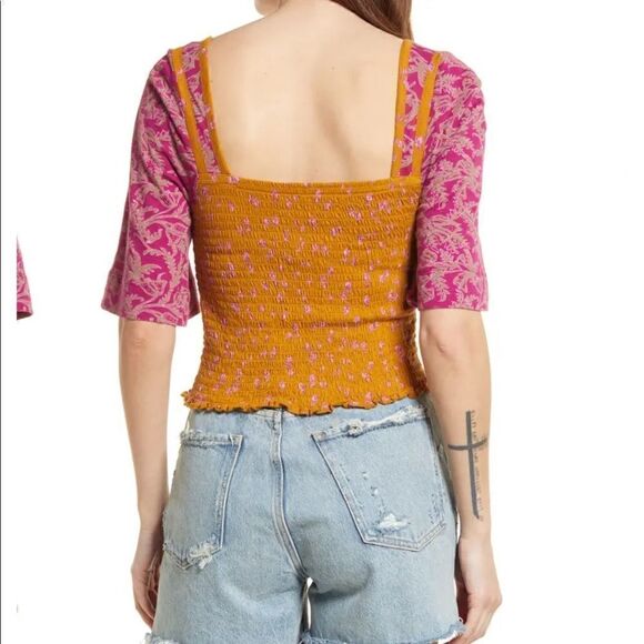 FREE PEOPLE Marigold Mix Print Smocked Top XS - Picture 2 of 9